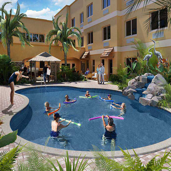 Seniors Enjoying the Pool at Independent Assisted Living Community Aravilla Sarasota