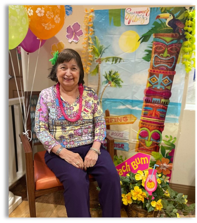 Luau party at Memory Care Community Aravilla Sarasota - Rosalie