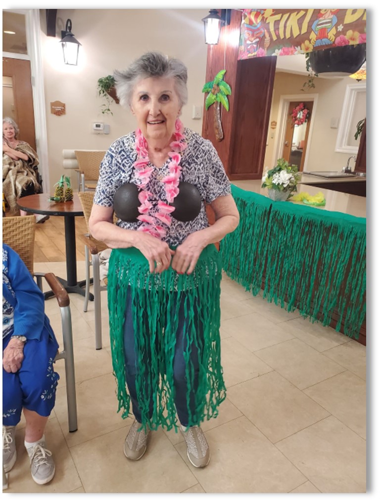 Luau party at Memory Care Community Aravilla Sarasota - Thelma