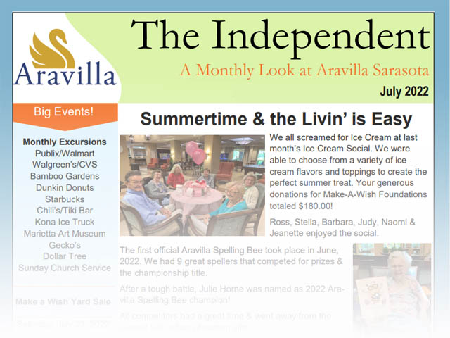 Assisted Living Newsletter - July 2022 - Aravilla Sarasota