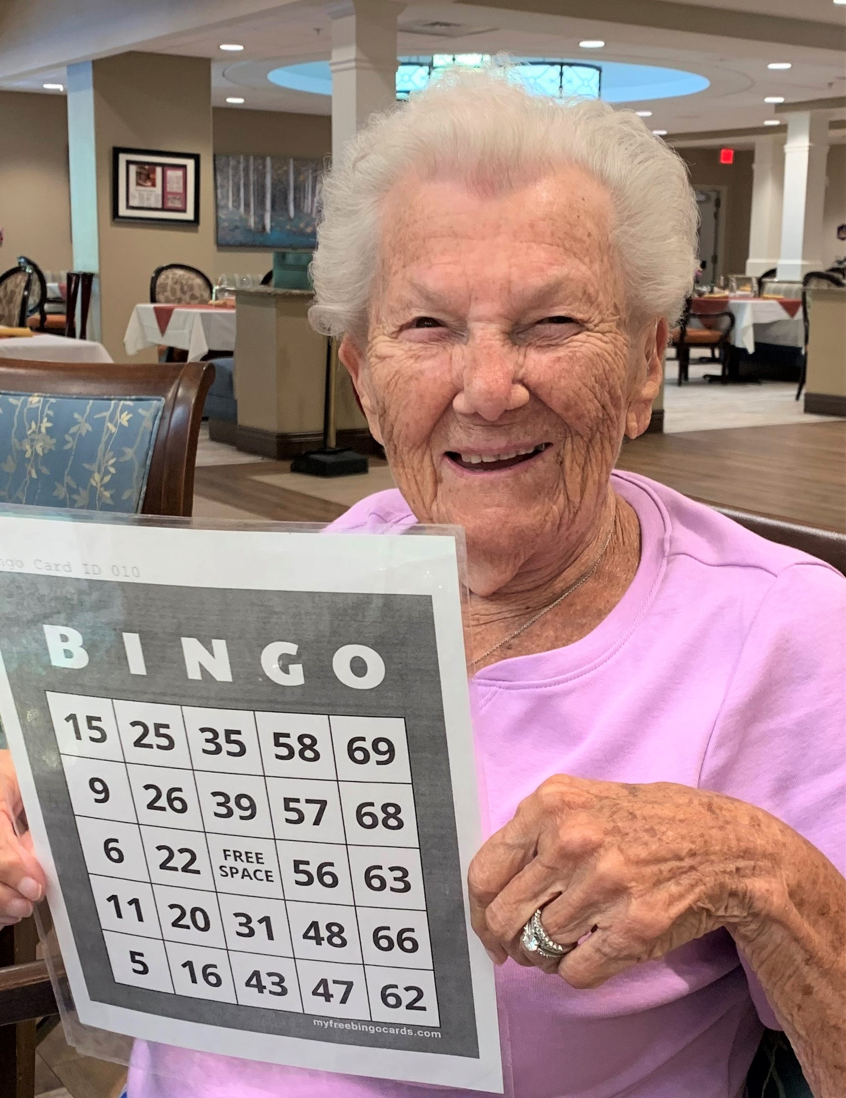 assisted living activities - Myrtle loves playing Bingo