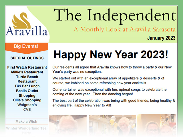 Assisted Living Aravilla Sarasota - January 2023 newsletter